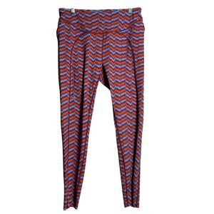 Janji Groundwork Running Tights Womens Medium Blue Orange Zigzag Leggings Pocket